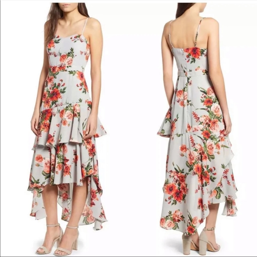 Leith Grey Blue Floral Ruffle Dress